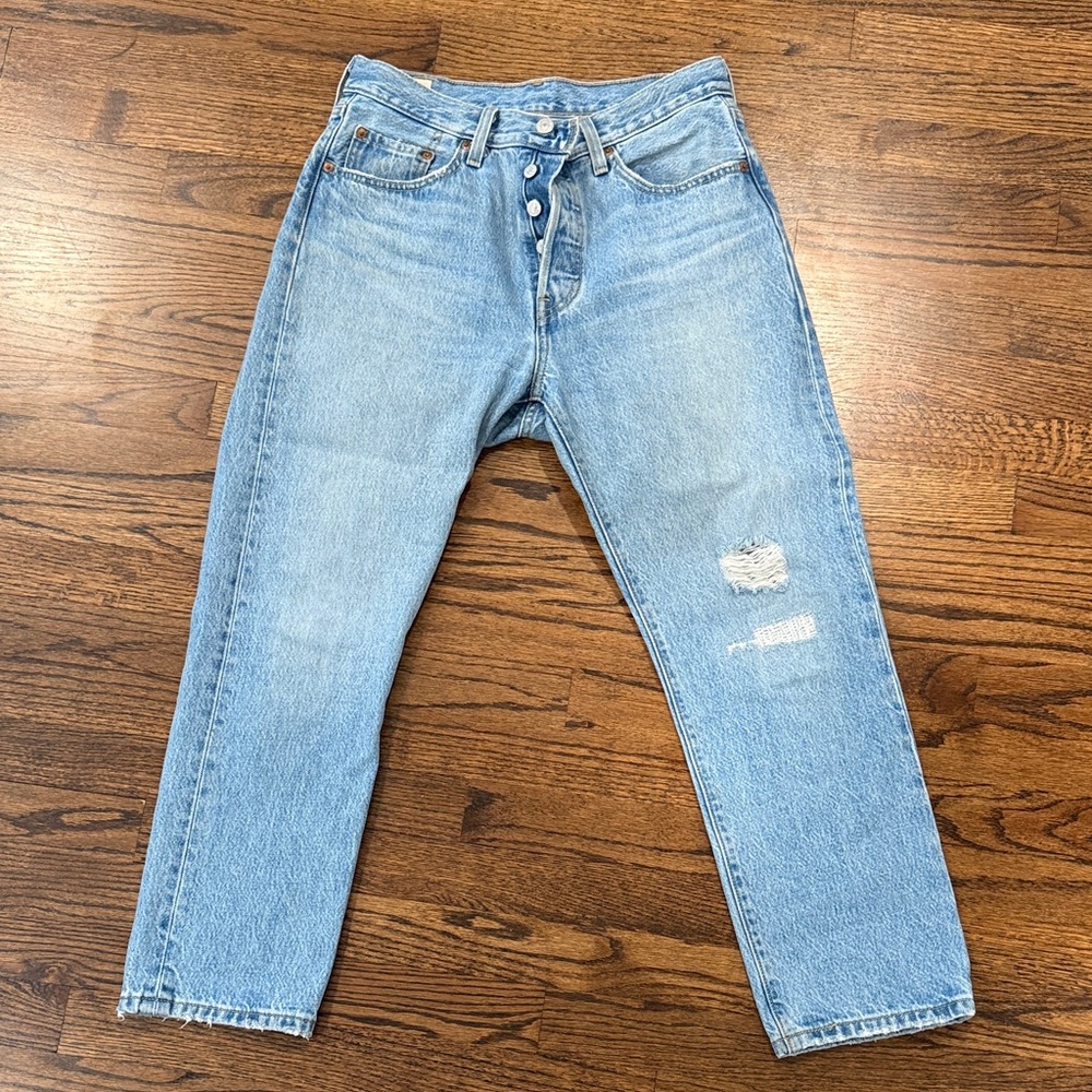 Levi 501 Light Wash Distressed Jeans